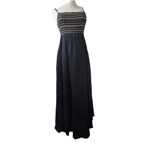 Final Touch Smocked Maxi Dress Women S Black Square Neck Spaghetti Strap BOHO